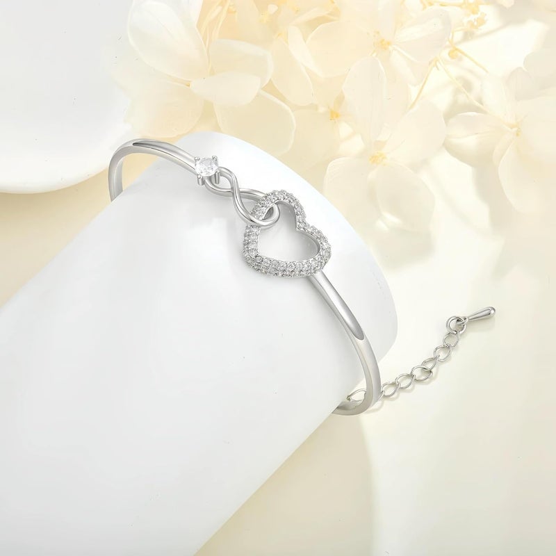 DivaGlamz To My Daughter Forever Connected Bracelet, Infinity Forever Love Heart Bracelets You Are Always In Mine From Mom Cubic Zirconia Adjustable Inspirational Gift Jewelry - Image 3